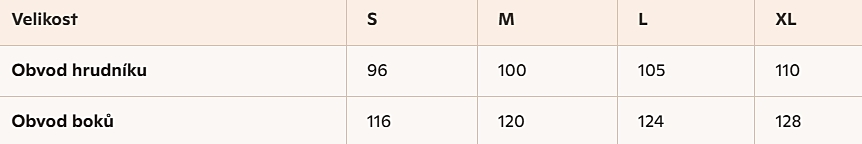 Těhotenská košile 5136 tabulka velikostí